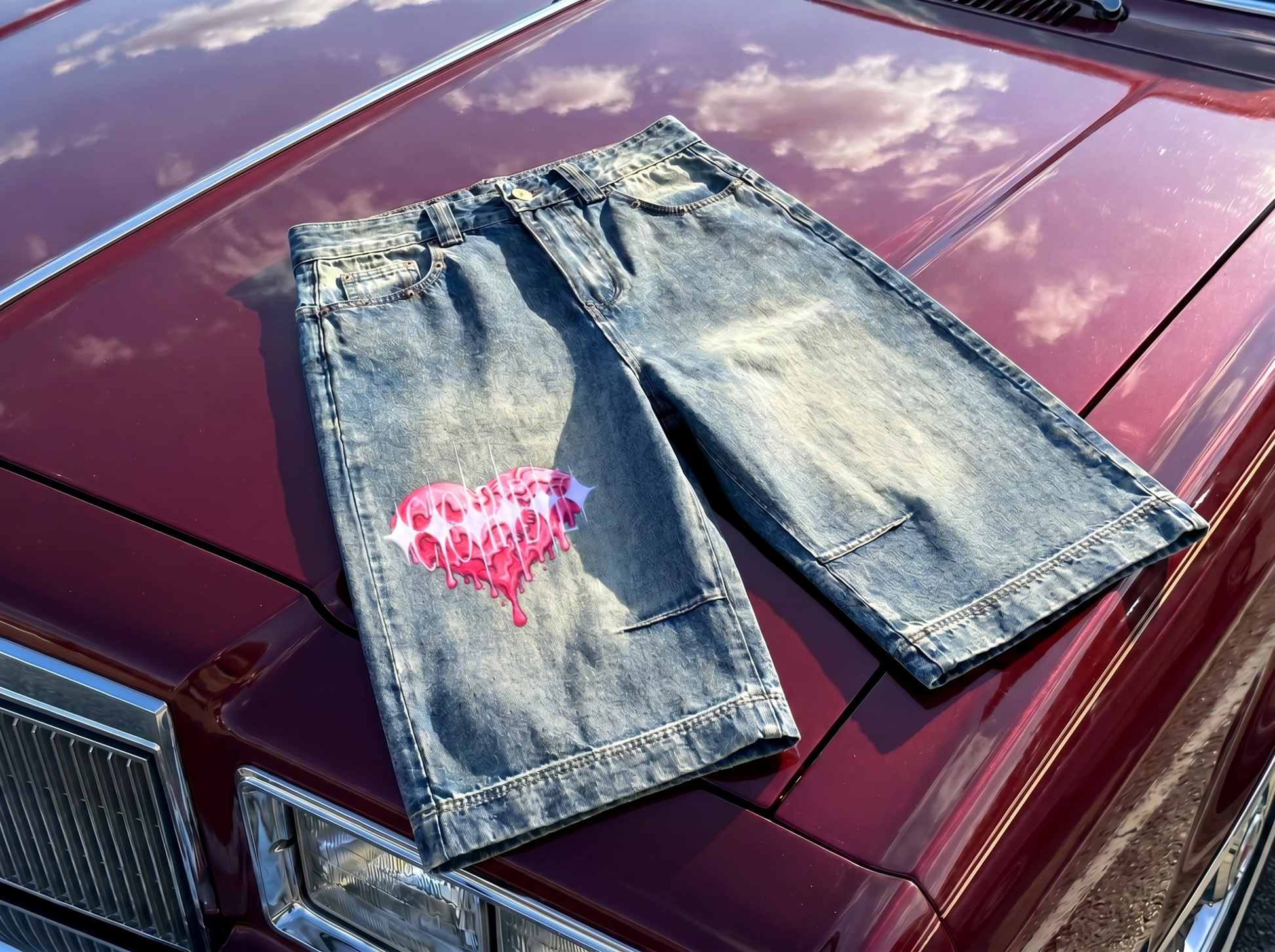 Vintage Wash Baggy Denim Shorts