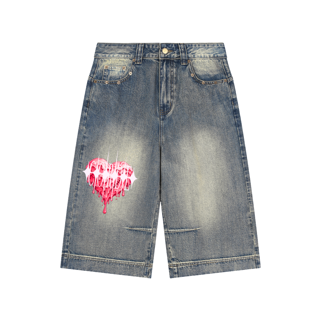 Vintage Wash Baggy Denim Shorts