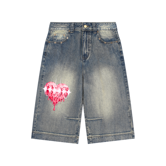 Vintage Wash Baggy Denim Shorts