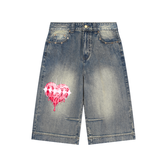 Vintage Wash Baggy Denim Shorts