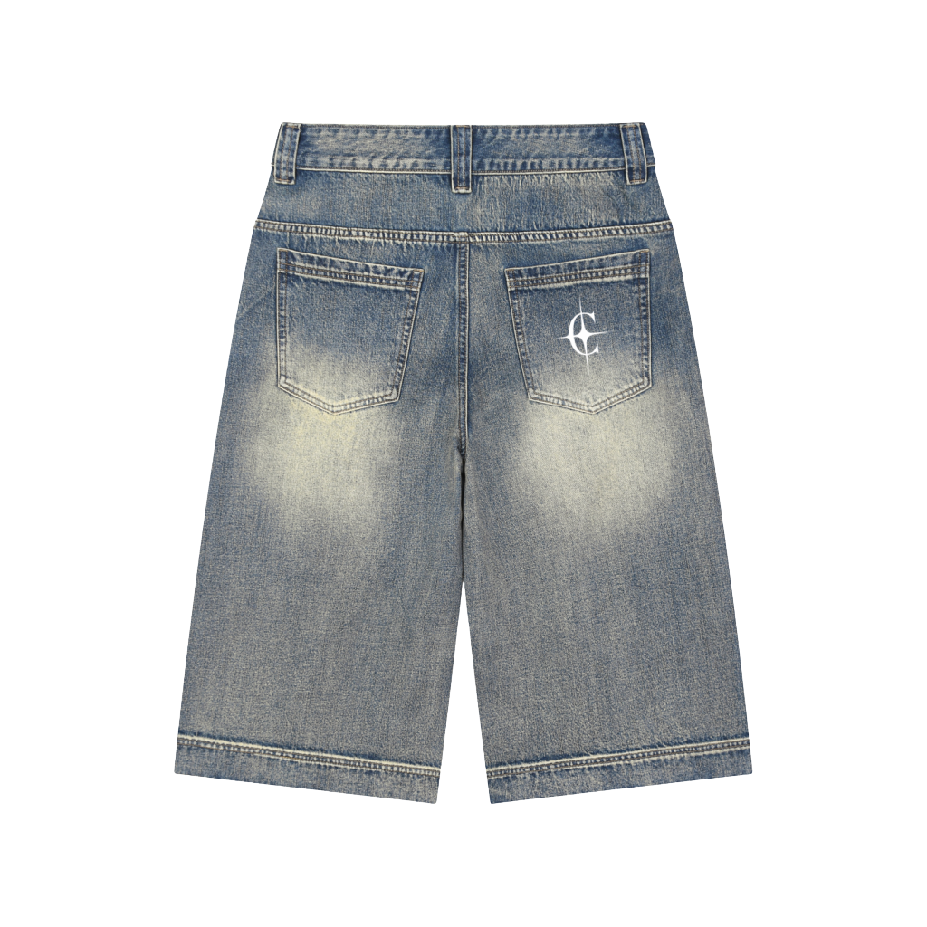 Vintage Wash Baggy Denim Shorts